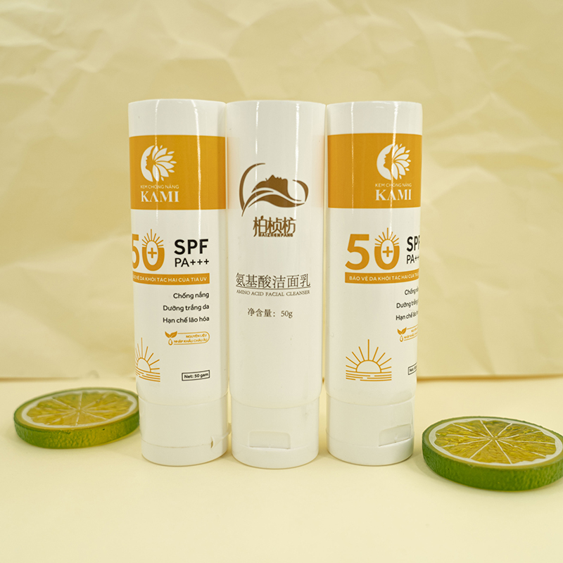 Custom Print D35mm Facial Cleanser Sunscreen lotion Packaging Soft Cosmetic Tube With Screw Flip Top Lid Open The Tail Unsealed