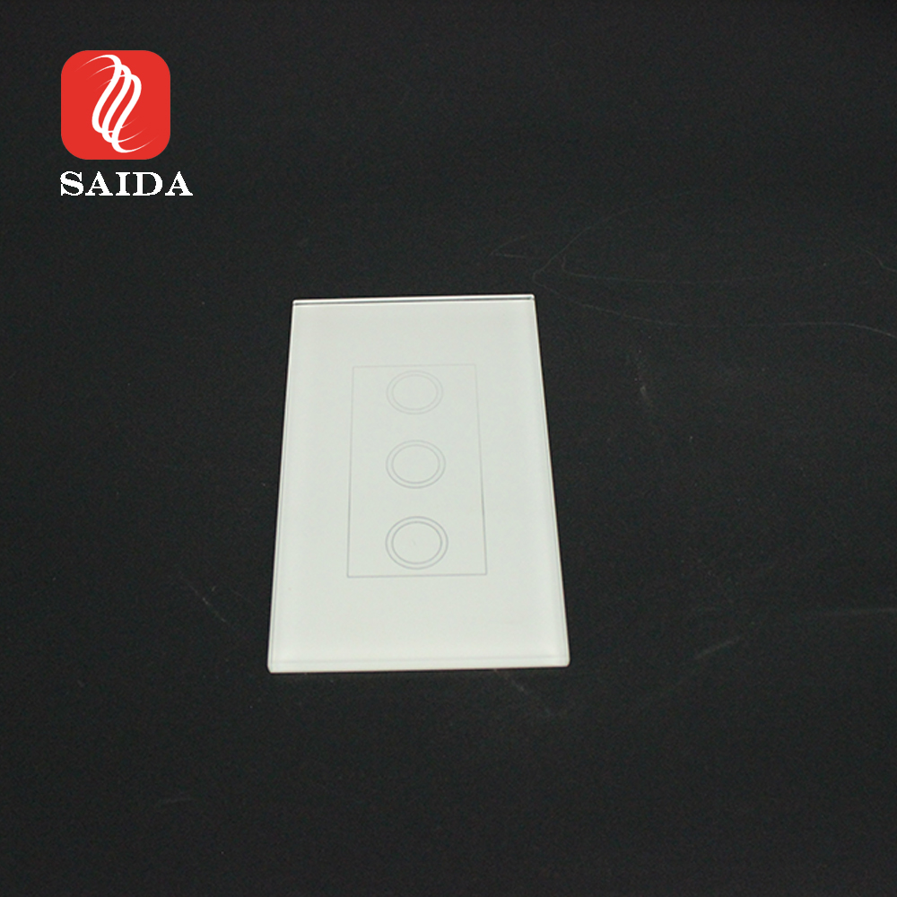 Panel de vidrio de interruptor transparente táctil cristalino impreso en blanco de 2 mm