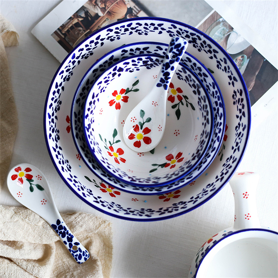 Bohemia Style Hand Made Underglaze Ceramic Stoneware Bowl Set Manufacturer
