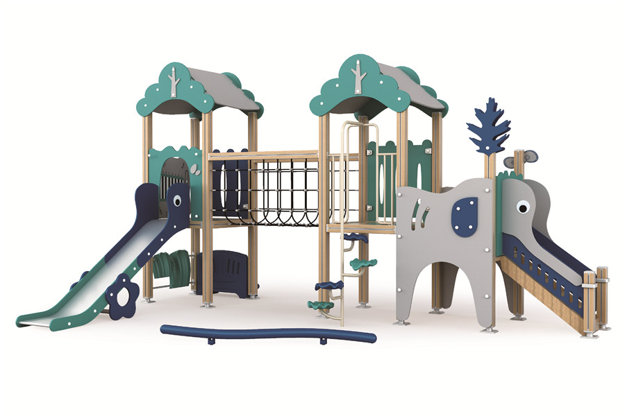 Animal Theme Playground with Stainless Steel Slide and Elephant Ladder