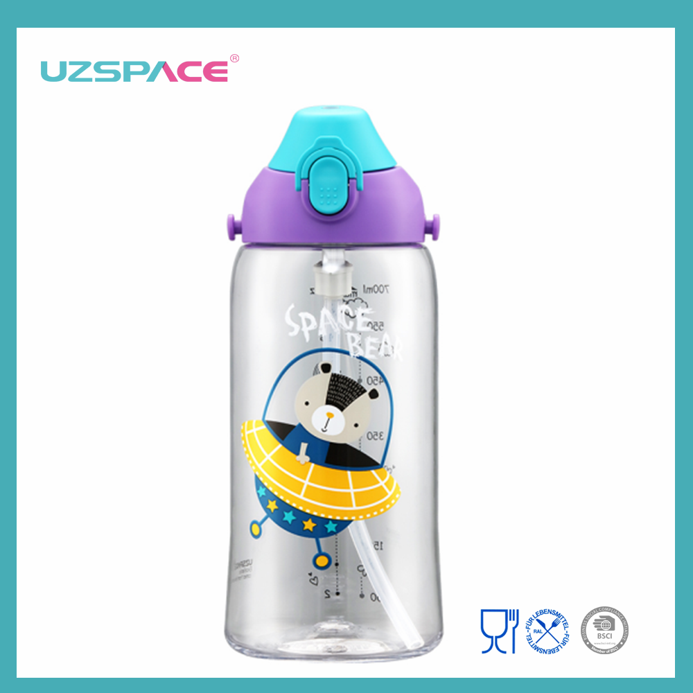 UZSPACE 500ml Karakter Kartun Kawaii Lucu Anak Botol Air Plastik BPA Gratis Dengan Sedotan