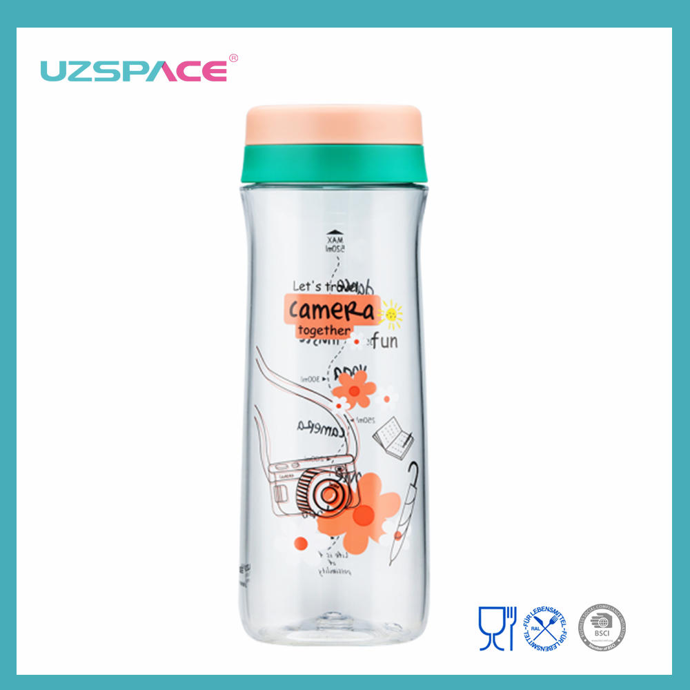 UZSPACE جدید Tritan Women قابل استفاده مجدد بطری آب پلاستیکی آشامیدنی بدون BPA با جعبه قرص و جعبه ذخیره سازی