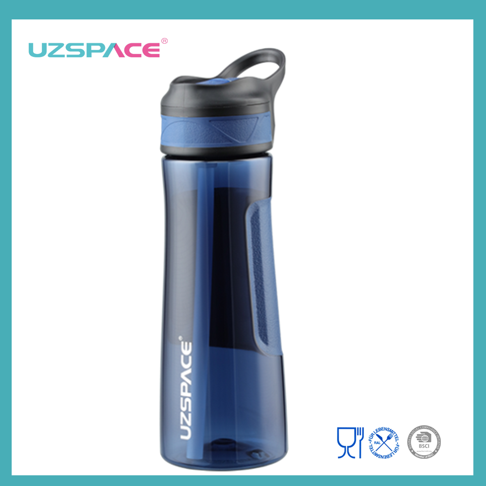 670ml UZSPACE BPA 무료 누출 방지 스포츠 여행 밀짚이 포함된 야외 투명 플라스틱 물병