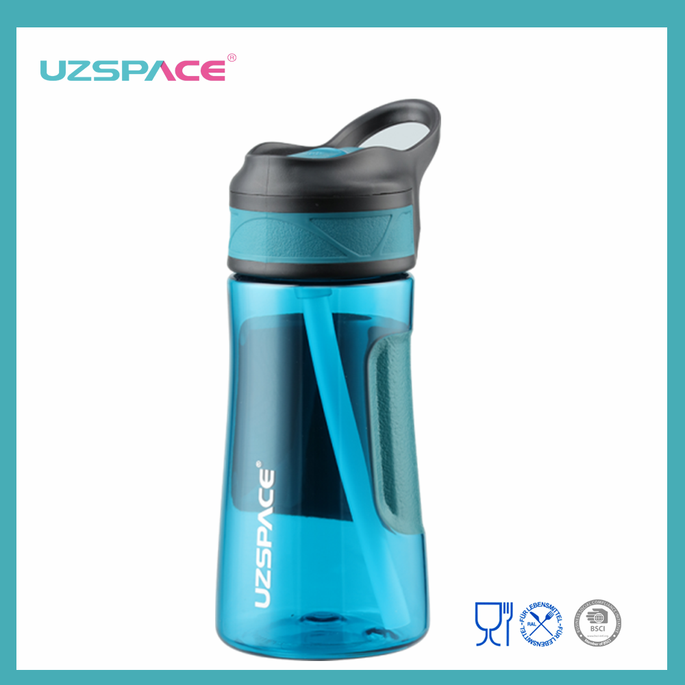 Бутылка для воды UZSPACE, 460 мл, пластиковая, без бисфенола А, с соломой для спорта