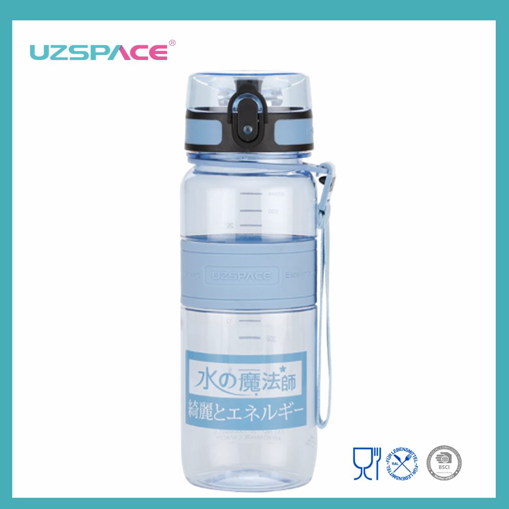 Bottiglia d'acqua in plastica trasparente a tenuta stagna senza BPA da 650 ml UZSPACE più venduta in Tritan Co-poliestere