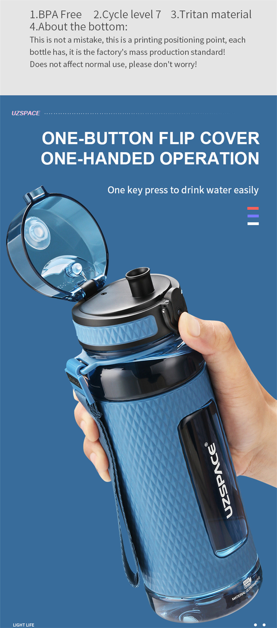 UZSPACE Premium αντιπτωτική, στεγανή και χωρίς BPA μπουκάλι νερού (5)