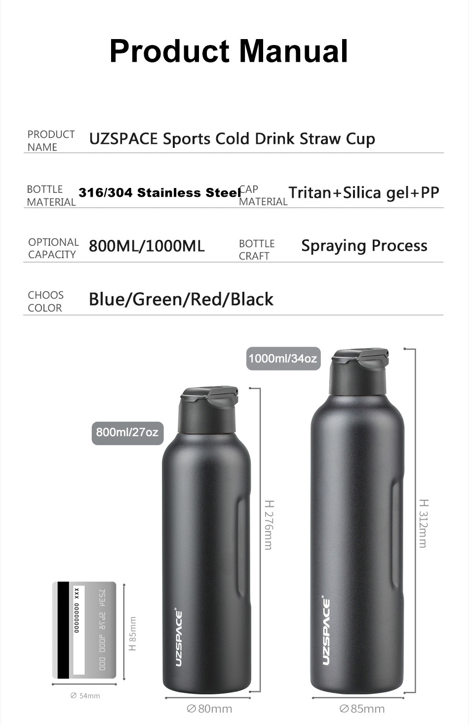 UZSPACE Insulated Water Bottle ၁၃