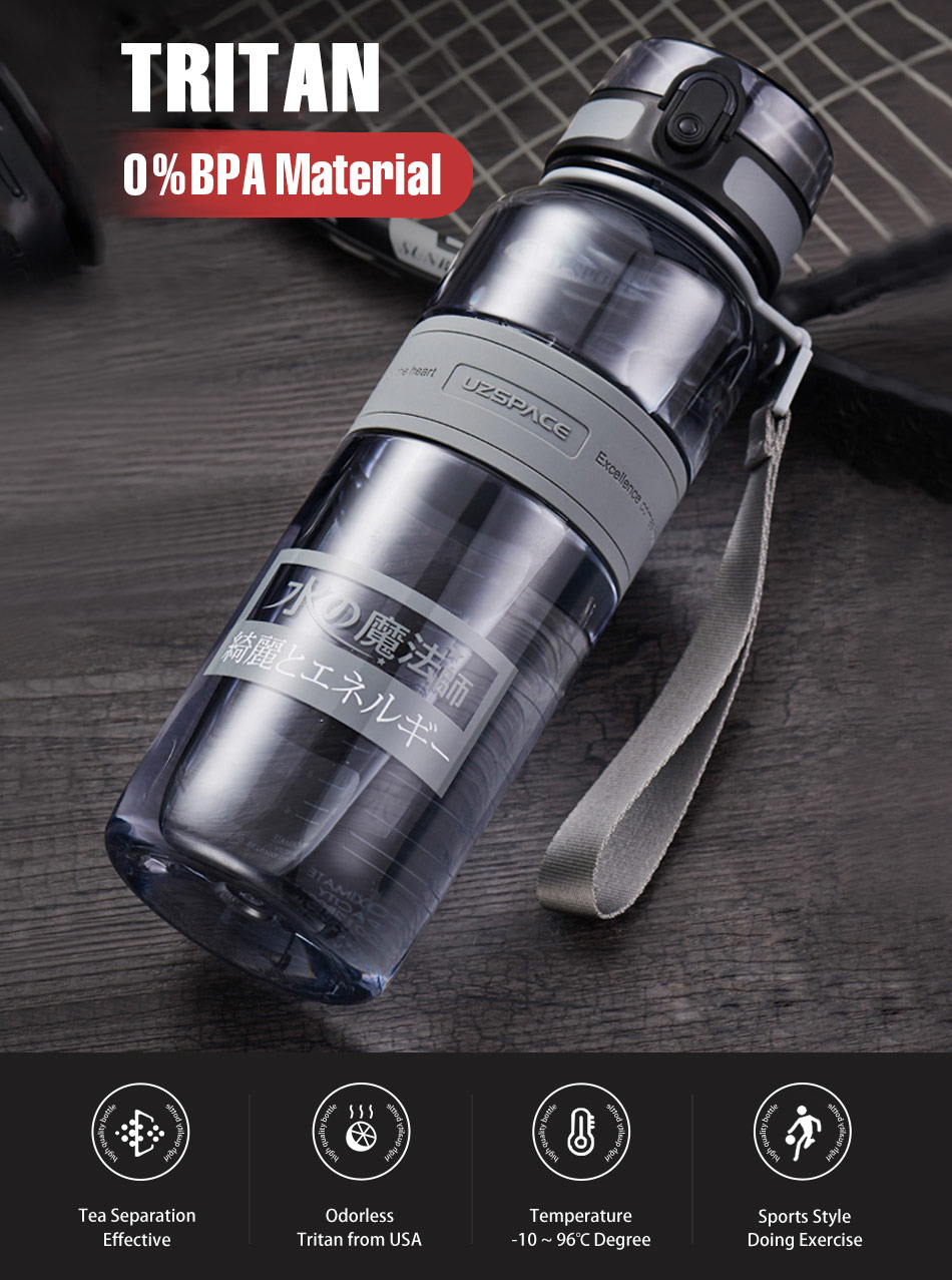 1000ml-UZSPACE 1L голем капацитет Tritan BPA Бесплатни спортски шишиња Пластична вода со