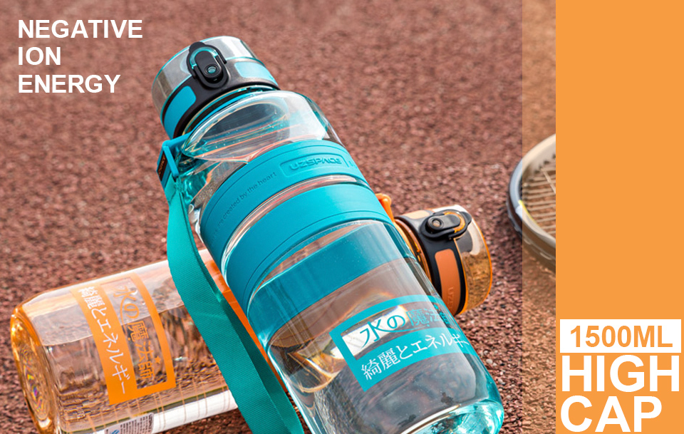 1500ml-UZSPACE Perlengkapan Minuman Berkapasitas Besar Tritan BPA Free Jarami Tutup Plastik Olahraga Cai B1