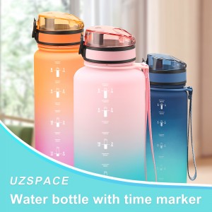 UZSPACE 1500ml/1.5L Motivational Gradient Colours Frosted Sports Water Plastic Bottle