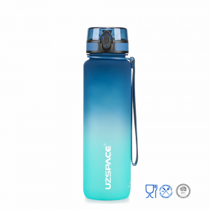 UZSPACE 1000 мл градиентна боја BPA Бесплатно замрзнато тритан спортско пластично шише со вода со креатор на време