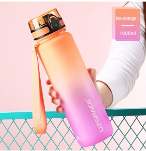 UZSPACE 1000ml Botol Air Plastik Tritan Sport Buram Bebas BPA Warna Gradien Dengan Pembuat Waktu