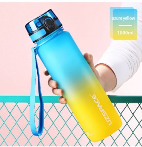 UZSPACE 1000 ml gradiento spalvos BPA be matinio Tritan Sport plastikinis vandens butelis su laiko gaminimo aparatu