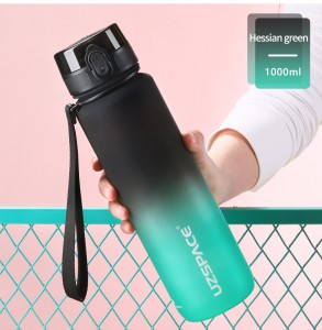 UZSPACE 1000 мл Пластикова пластикова пляшка для води з градієнтним кольором, без вмісту бісфенолу А, матовий тритан, спортивна пляшка з пристроєм для часу