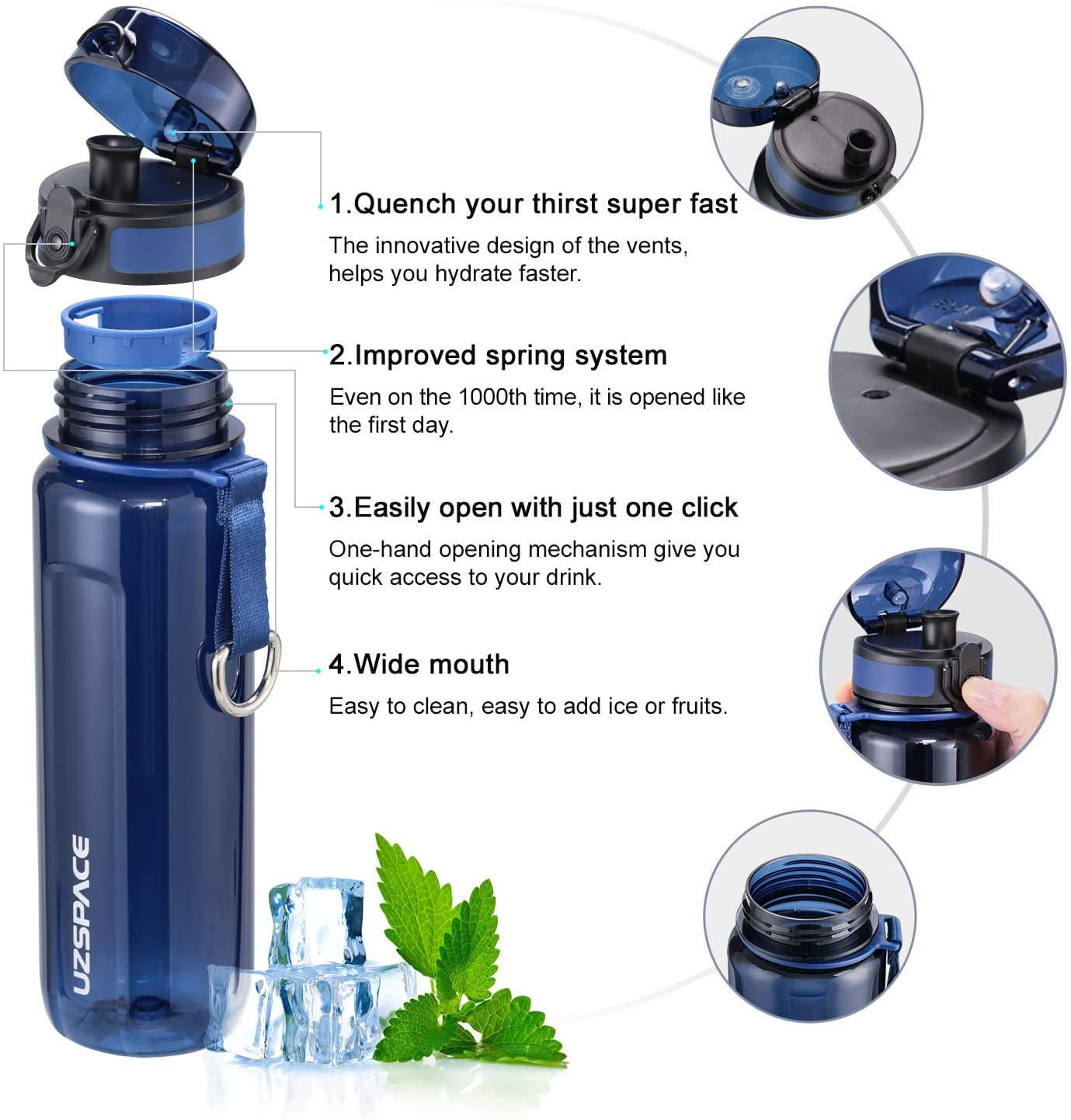 950ml UZSPACE ट्राइटन BPA फ्री LFGB स्पोर्ट वॉटर बोतल प्लास्टिक(15)