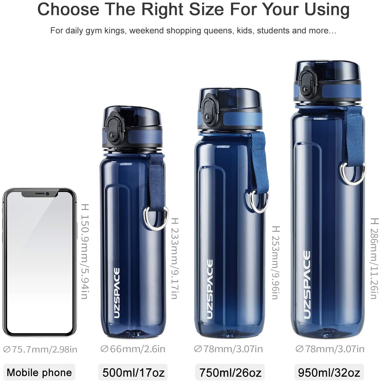 950ml UZSPACE Tritan BPA Free LFGB Sport Water Bottle Plastic(14)