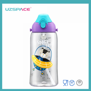 UZSPACE 500 мл мультфильм кейіпкері Кавайи сүйкімді балалар балалар BPA тегін сабан бар пластикалық су бөтелкесі