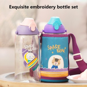 UZSPACE 500 ml Personatge de dibuixos animats Kawaii Cute Kids Children Ampolla d'aigua de plàstic sense BPA amb palla