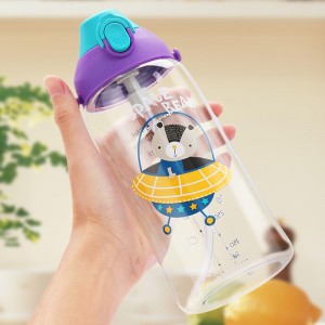 UZSPACE 500ml personaje de dibujos animados Kawaii Cute Kids niños BPA botella de agua de plástico libre con pajita