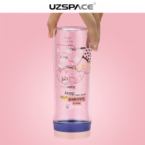 UZSPACE ថ្មី Tritan Women Reuseable BPA Free Drink Water Bottle with Pill Box and Storage Box