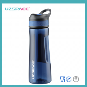 670 մլ UZSPACE BPA անվճար արտահոսող սպորտային ճանապարհորդություն բացօթյա մաքուր պլաստիկ ջրի շշեր ծղոտով