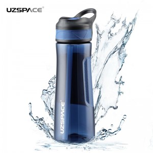 670 մլ UZSPACE BPA անվճար արտահոսող սպորտային ճանապարհորդություն բացօթյա մաքուր պլաստիկ ջրի շշեր ծղոտով