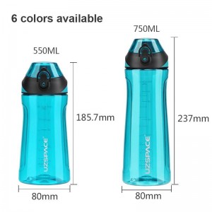 ہینڈل کے ساتھ 750ml UZSPACE BPA مفت اسپورٹ واٹر بوتل پلاسٹک