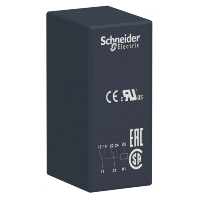 श्नाइडर RSB2A080FD इंटरफ़ेस प्लग-इन रिले, हार्मनी इलेक्ट्रोमैकेनिकल रिले, 8A, 2CO, 110V DC