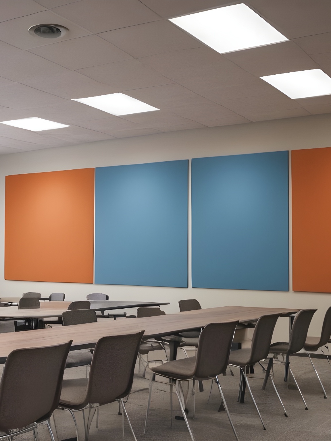 さまざまな色のグラスファイバーパネル吸音天井と壁の吸音パネルを使用したインテリアシーンの写真_副本nwx