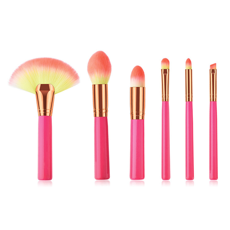 Customized 6pcs cosmetic makeup brush set with ombre color synthetic hair