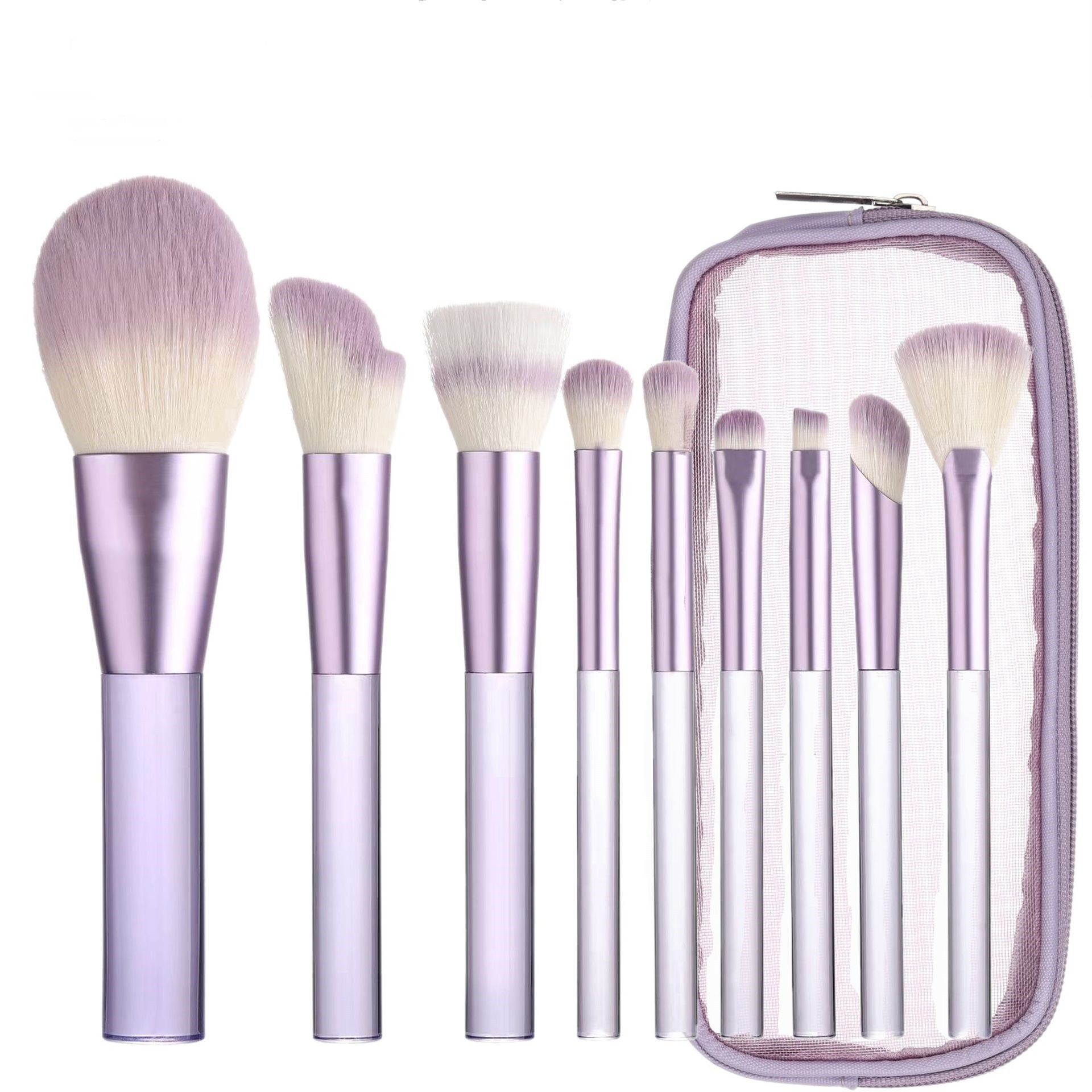 New Arrival Portable Makeup Brush Set 9Pcs Plastic Handle Beauty Tools with Cosmetic Case