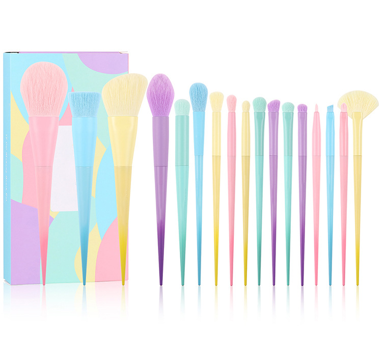 Factory Custom 17 Pcs Colorful Makeup Brush Set Premium Synthetic Kabuki Foundation Blending Brushes Tools