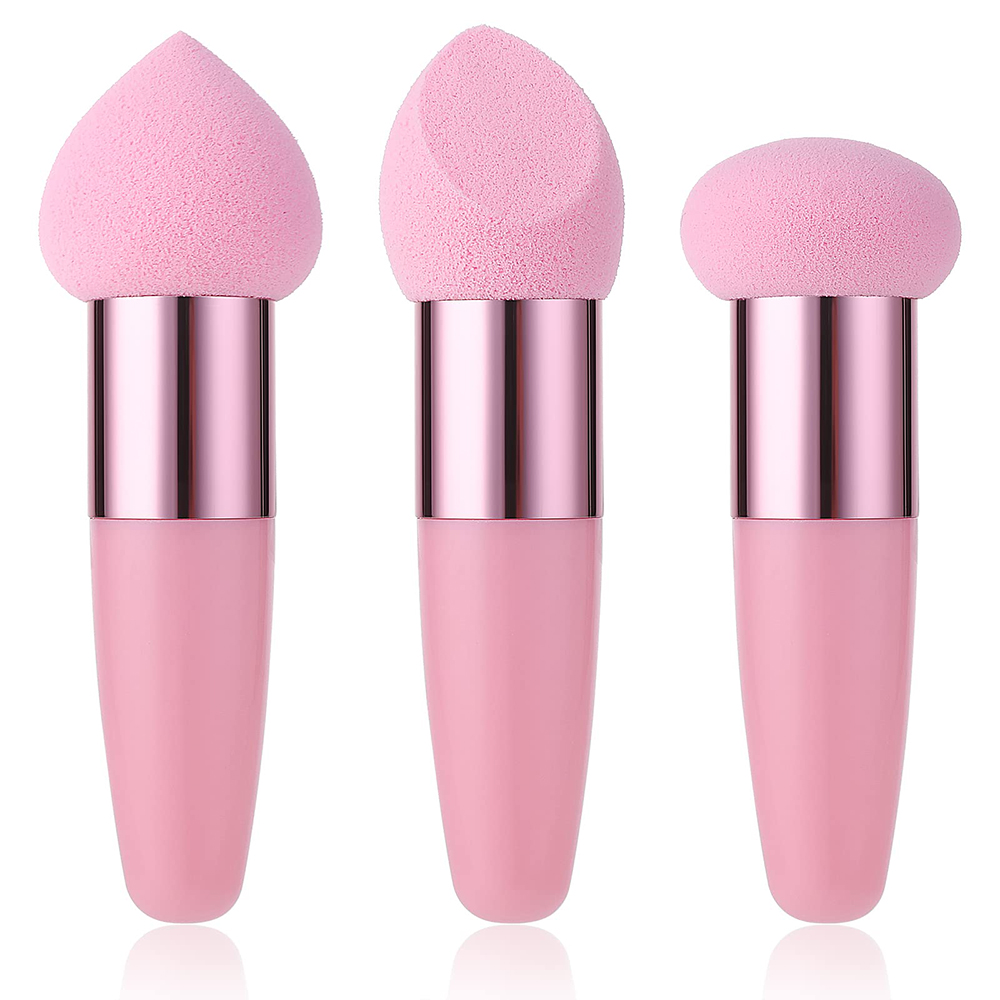 Portable 3Pcs Pink Makeup Sponge Set Non-latex Beauty Blender Foundation Concealer Makeup Tools with Handle