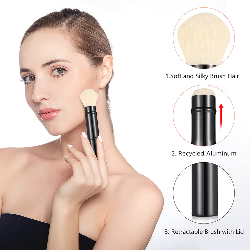 YRSOOPRISA Customize Premium Dual-ended Retractable Foundation Powder Sunscreen Brush Vegan Travel Makeup Tool