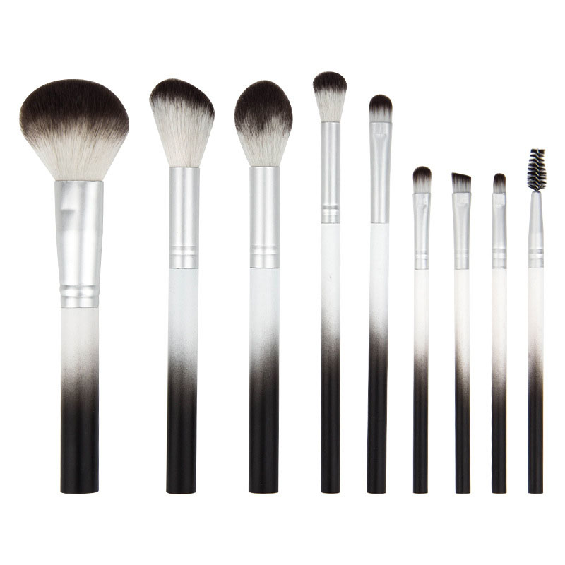 Customize New Black and White Gradient Makeup Brush Set 9Pcs Vegan Synthetic Hair Beauty Tools