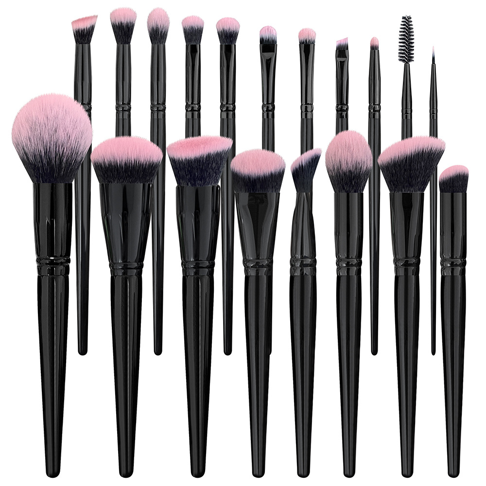 18Pcs Professional Black Makeup Brush Set Soft Synthetic Hair Powder Foundation Lisebelisoa tsa Botle ba Lintši