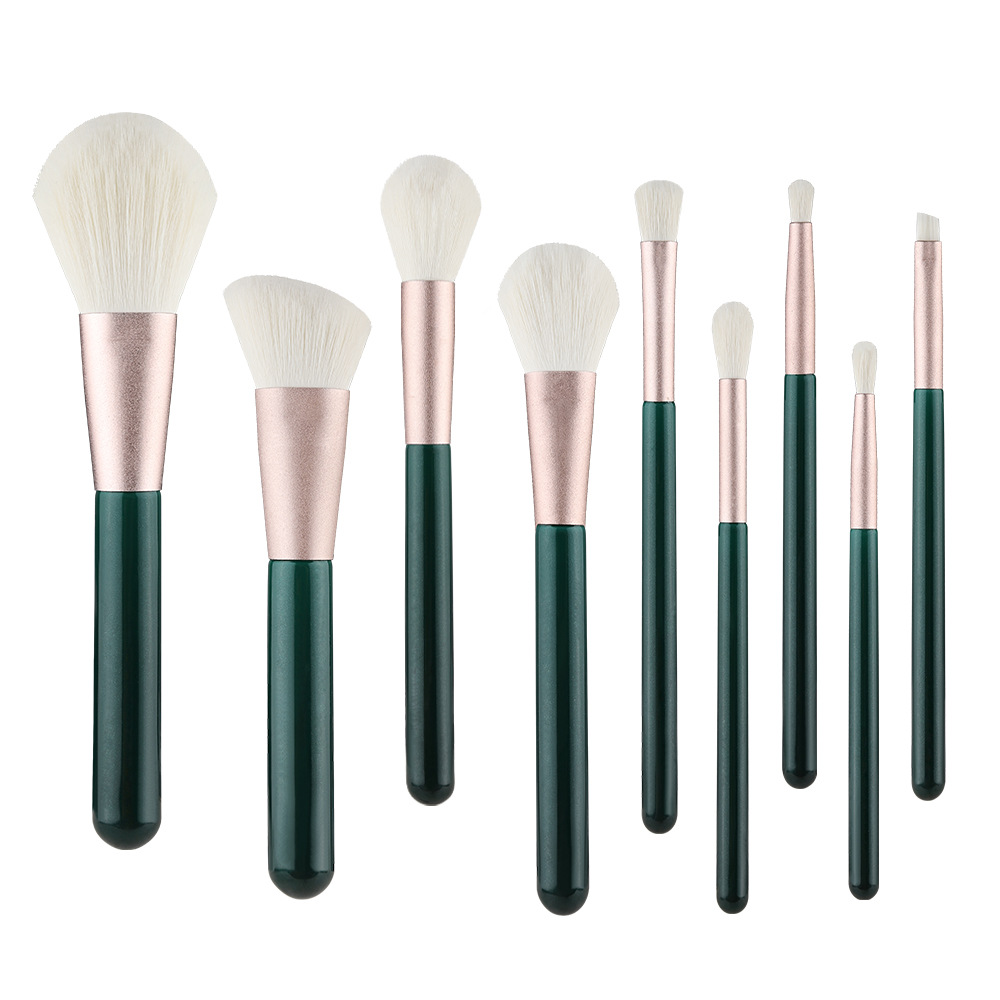 Bag-ong High Quality 9Pcs Green Makeup Brush Set Soft Vegan Fiber Kabuki Foundation Blending Eyelash Cosmetic Brush Tools