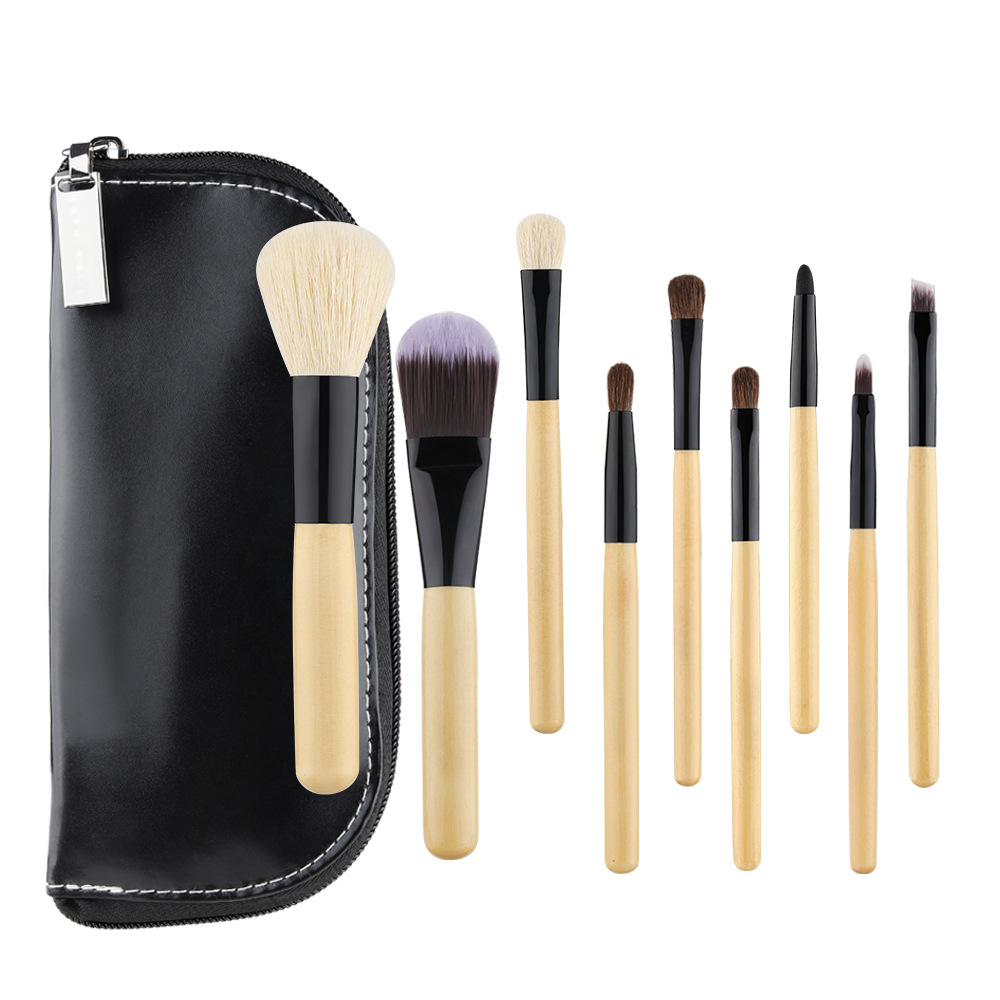 අභිරුචි ලාංඡනය New Travel Makeup Brushes 9pcs Vegan Foundation Blush Eyeshadow Mini Makeup Tools with Bag