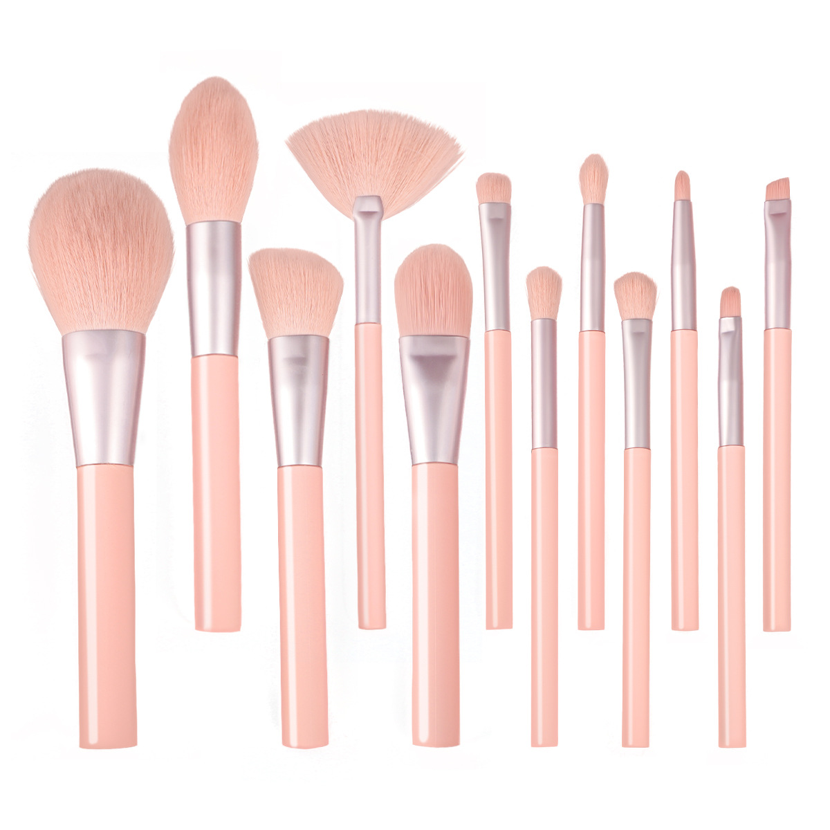 Nieuwe Private Label 12-delige roze make-upborstelset Premium zacht synthetisch haar Makeup Tools voor Foundation Concealer Eyesh...