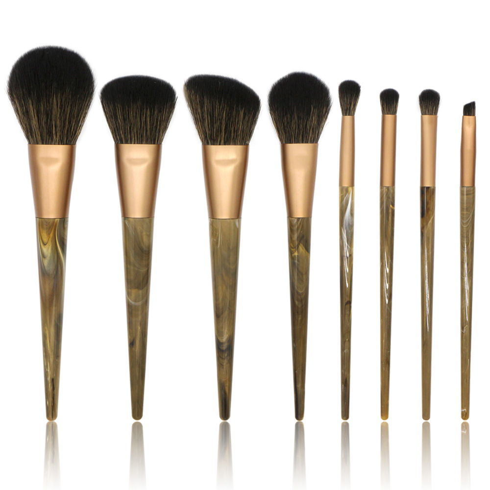 New Custom Logo Marble Makeup Brushes 8Pcs Resin Handle Synthetic Hair Foundation Eyebrow Lashes Beauty Tools