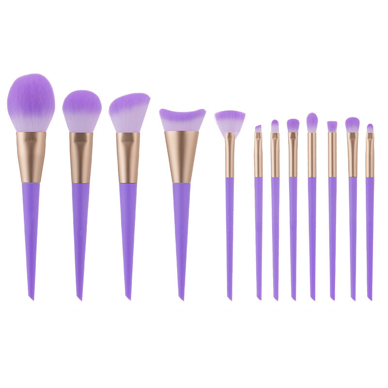 2023 Bag-ong Premium Complete Makeup Brush Set 12Pcs Soft Vegan Hair Powder Foundation Eyeliner Purple Makeup Brushes