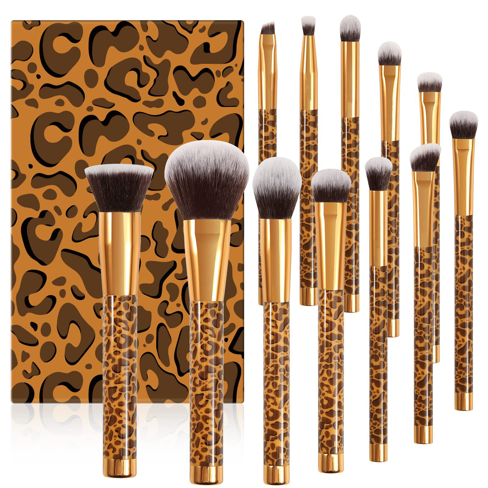 Customize Premium Leopard Print Makeup Brush Set Soft Vegan Hair Powder Foundation Eyelash Lipstick Cosmetic Brushes