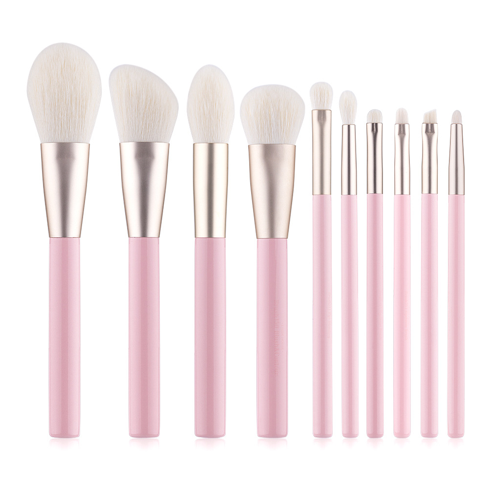 Customize Premium Bionic Wool Makeup Brush Set 10PCS Pink Foundation Eye Shadow Lash Cosmetic Brushes