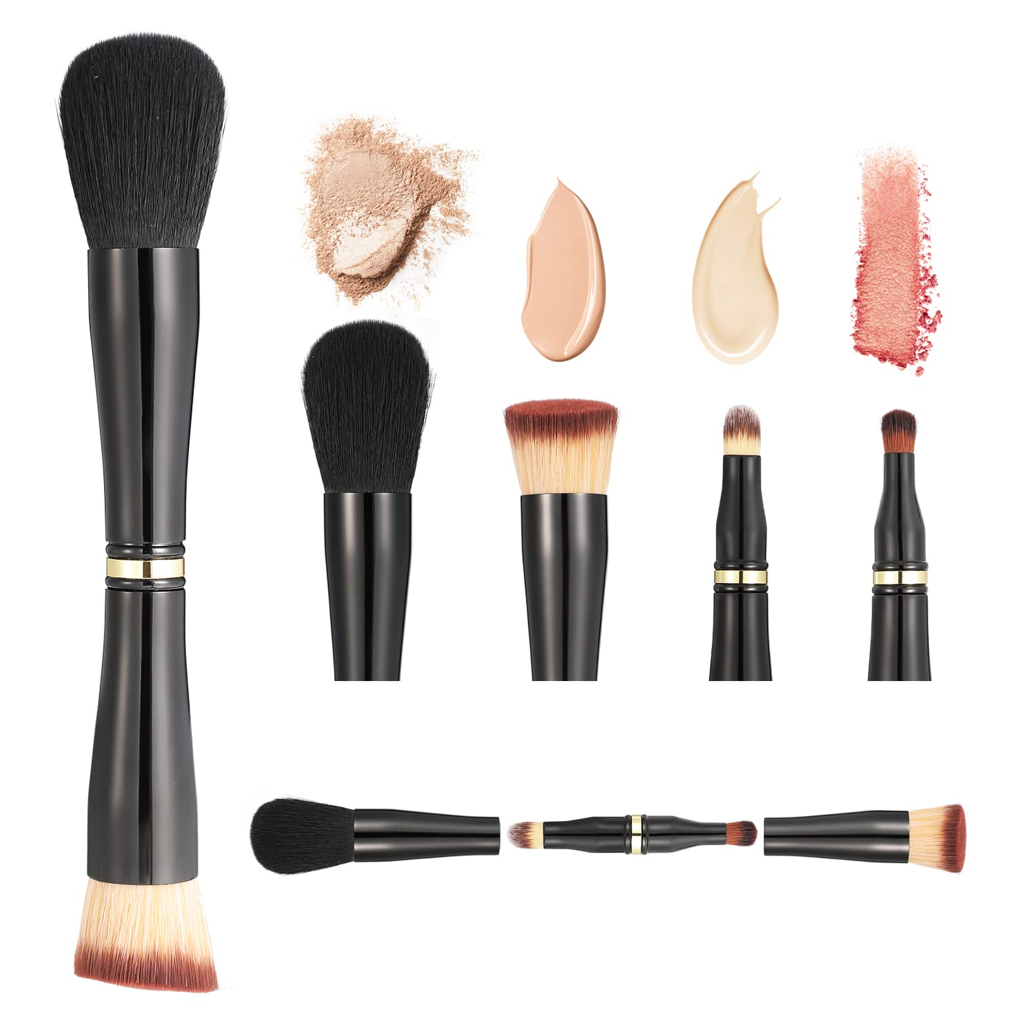 Wholesale 4 in 1 Double Ended Makeup Brush Set Portable Travel Foundation Powder Eyeshadow Brush Tools