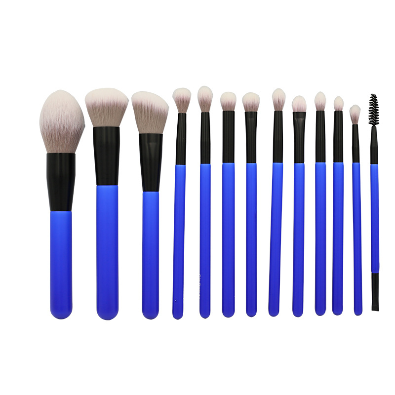 Set di maquillaje d'alta qualità OEM ODM 13 pezzi di spazzole cosmetiche blu prufessiunali per u maquillaje di e labbra di faccia