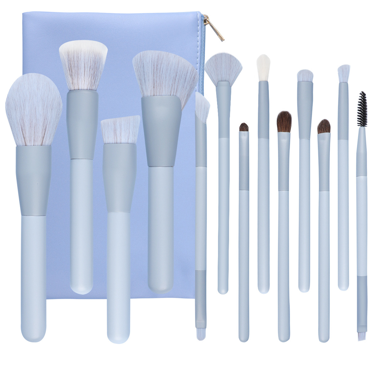 Nieuwe mode make-upkit professionele 13-delige blauwe poederblush wimper cosmetische borstelset