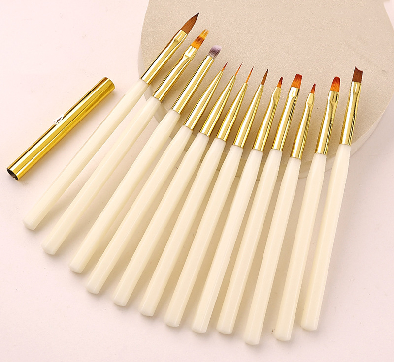 Nail Art Tools New Multi-ribbed Handle 12Pcs Quality Nylon Hair Pulling Light Therapy Nail Brushes with Bag