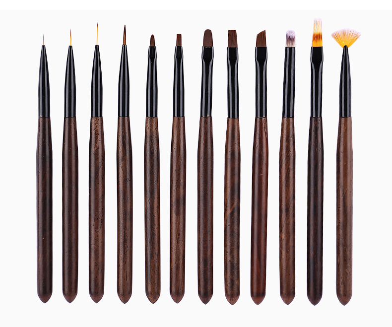 Pabrika ambongadiny Nail Art Pen Brush Quality Vegan Hair Sandalwood Nail Dotting Liner Brush Tools Kit