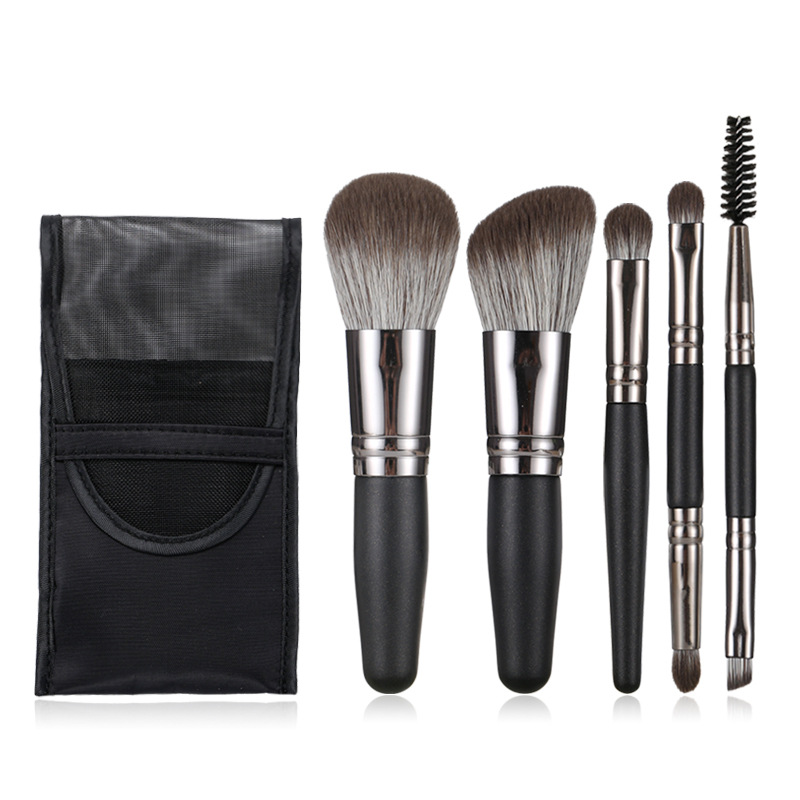 Portable Travel Makeup Pokello Sesebelisoa sa Botle se se nang Sehloho 5Pcs Mini Makeup Brush Set with Case