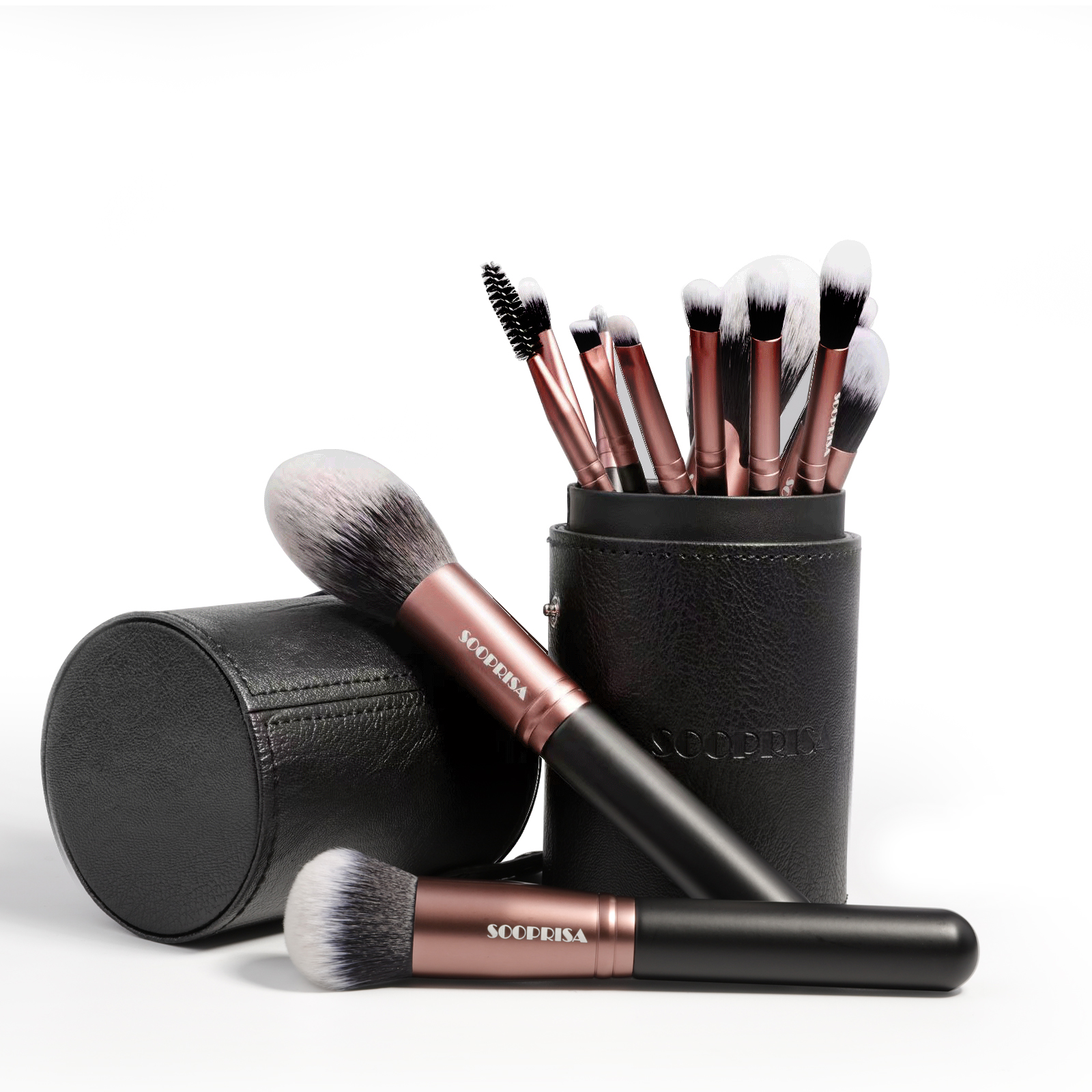 SOOPRISA Make-up-Pinsel, 12-teiliges Pro-Premium-Synthetikfächer-Puder-Lidschatten-Pinsel-Set mit Make-up-Halter